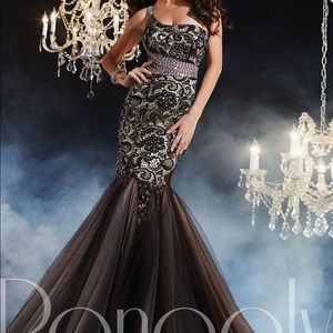 Panoply 44236 One Shoulder Beaded Lace Gown
